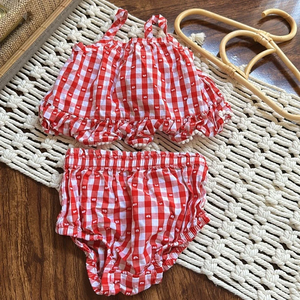 Cat & Jack | Gingnam Plaid Top With Bloomers | 3-6months
